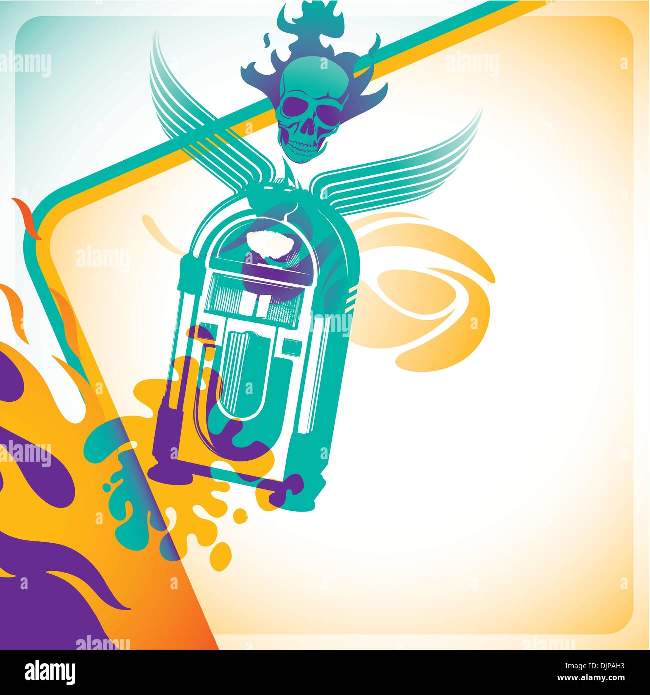 Artistic layout with jukebox and skull Stock Vector