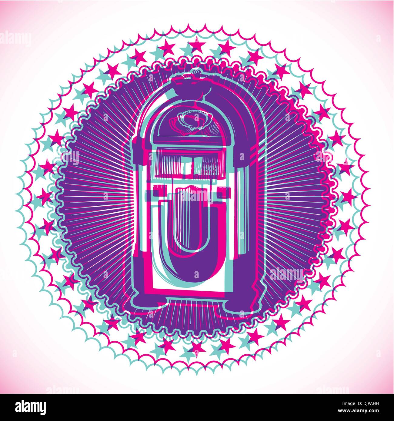 Artistic retro emblem with jukebox Stock Vector