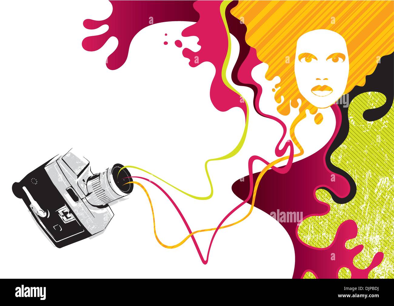 Designed psychedelic banner with retro camera Stock Vector