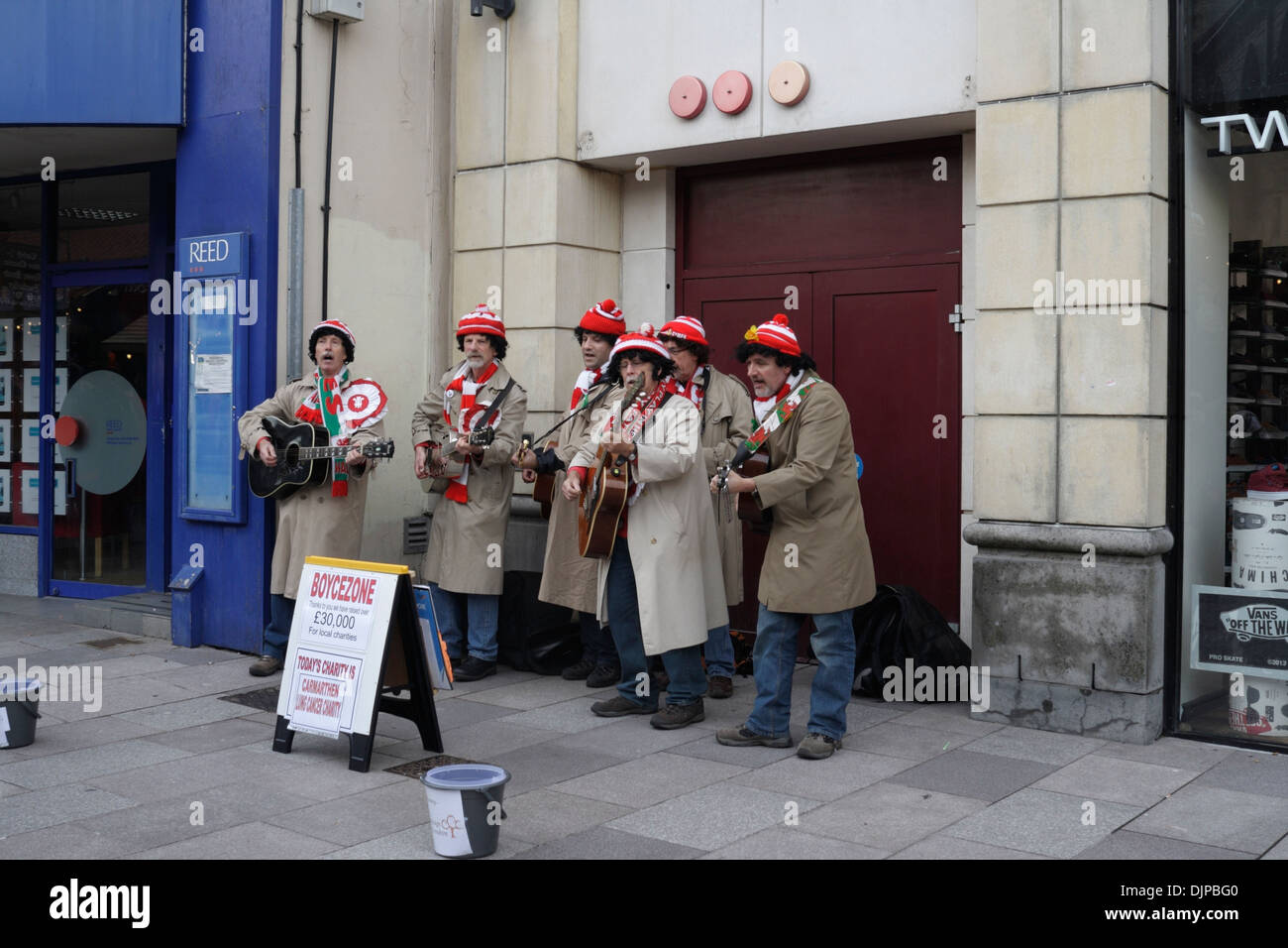 Boycezone singing in Cardiff city centre Wales UK before a Welsh rugby ...