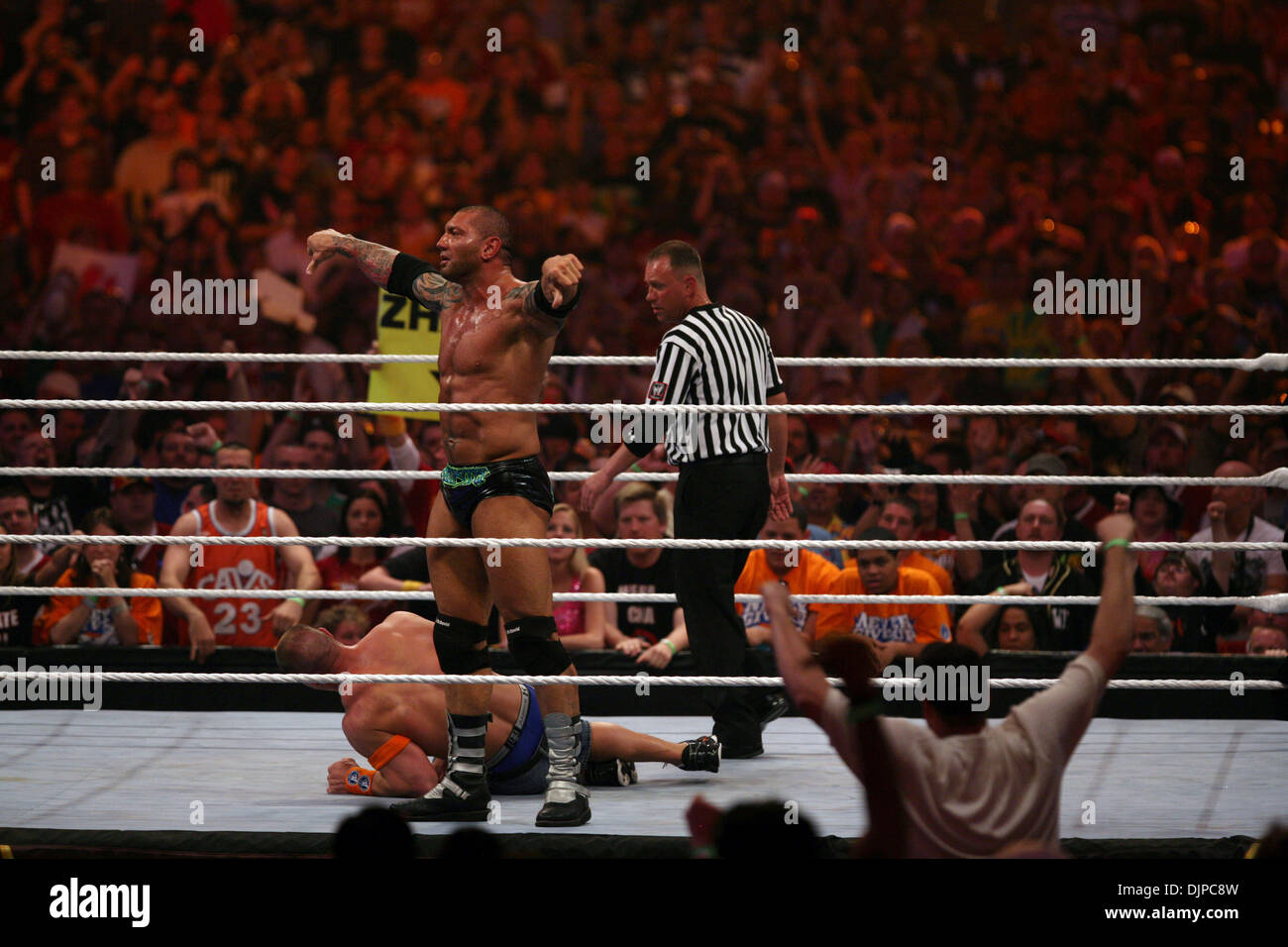 Mar 28, 2010 - Phoenix, Arizona, USA - BATISTA (standing), and JOHN CENA  during WWE Wrestlemania 26. (Credit Image: © Matt Roberts/ZUMA Press Stock  Photo - Alamy