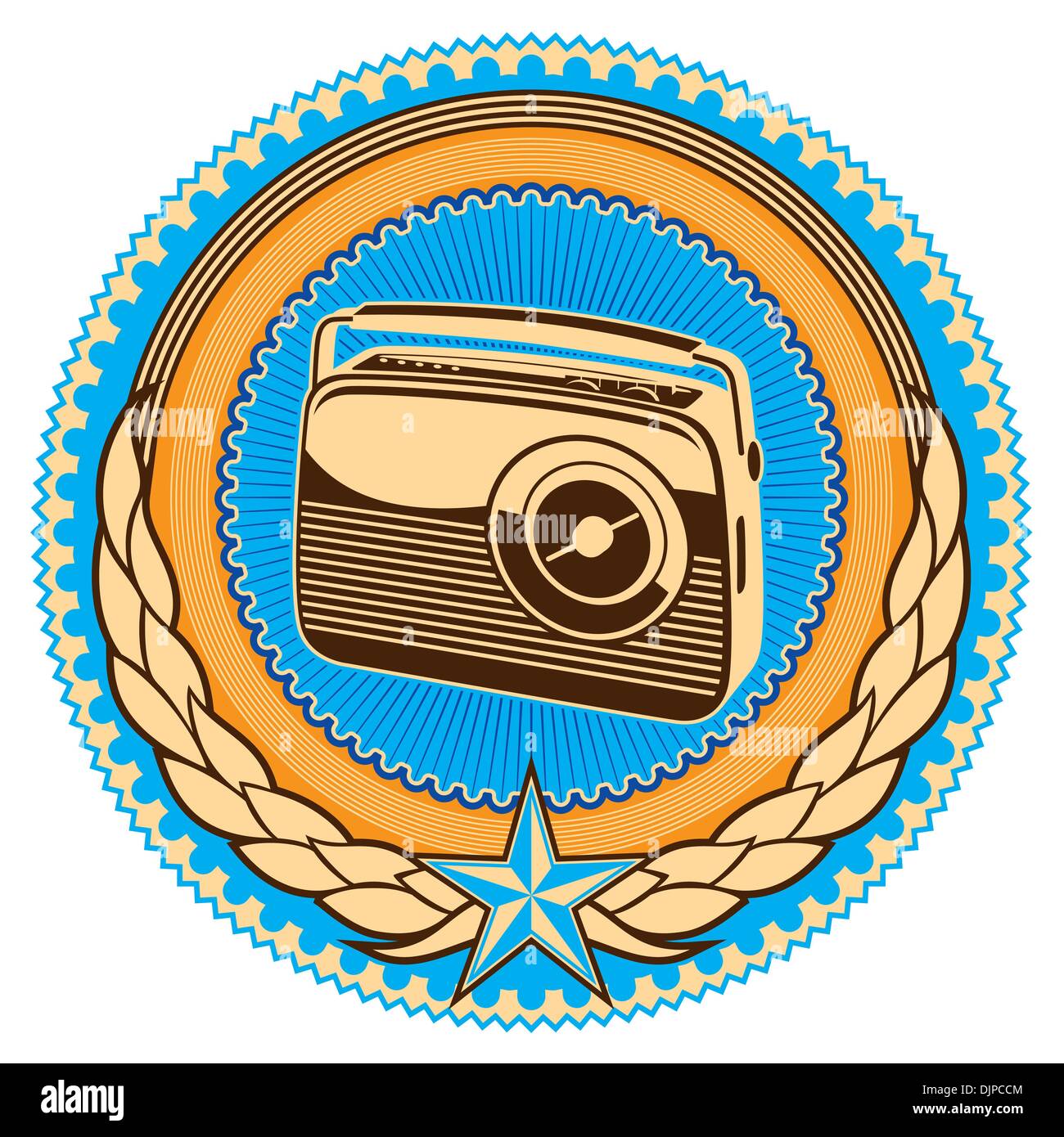 Illustrated emblem with retro radio Stock Vector