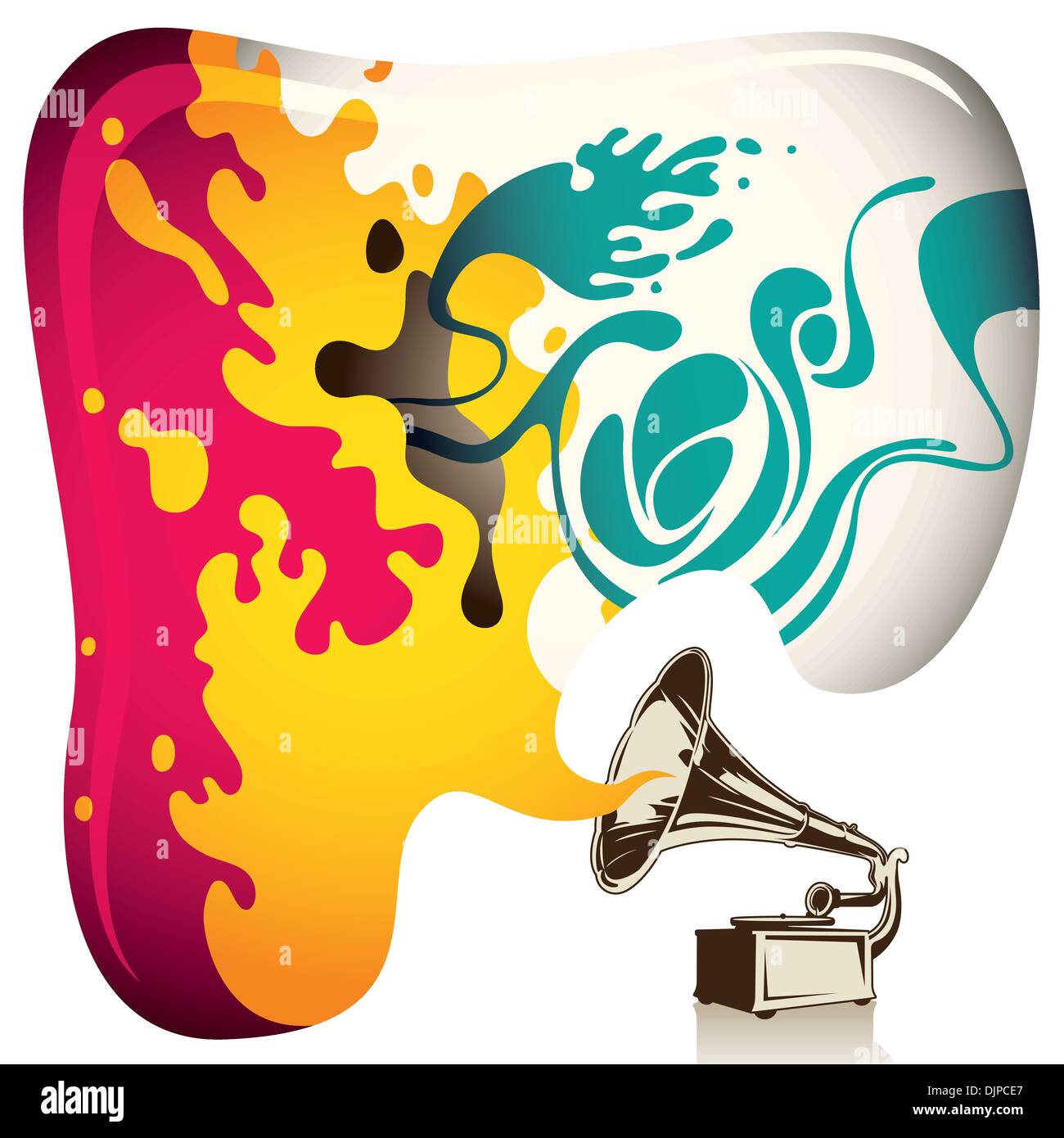 Illustrated psychedelic background with old gramophone Stock Vector