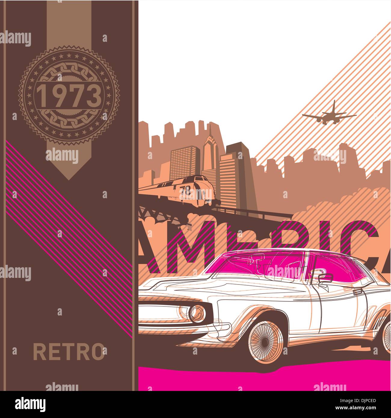 Illustrated retro background in american style Stock Vector