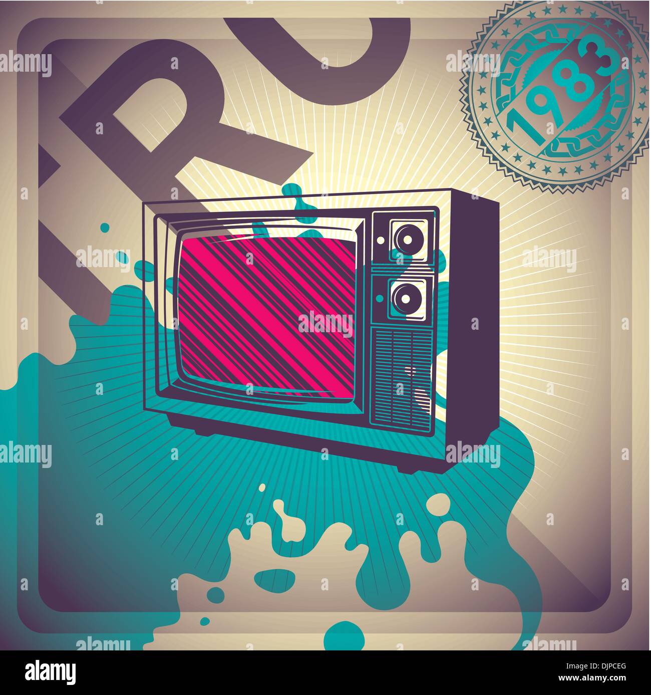 Illustrated retro background with tv Stock Vector