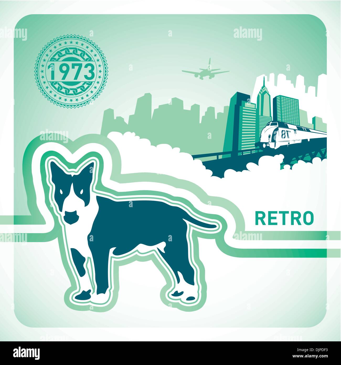 Retro background with illustrated dog Stock Vector