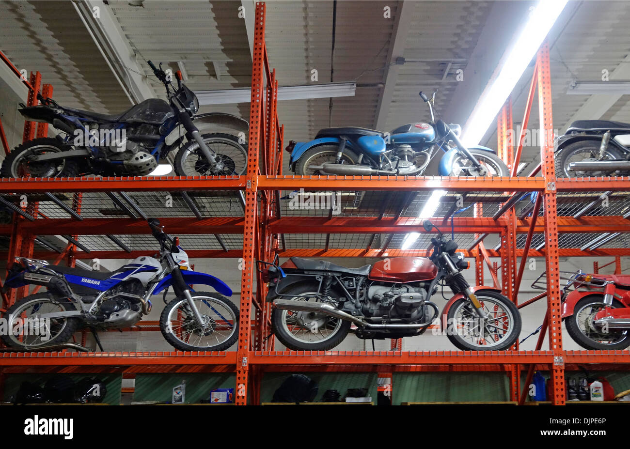 Vax Moto Motorcycle Parking And Workshops Stock Photo Alamy [ 927 x 1300 Pixel ]