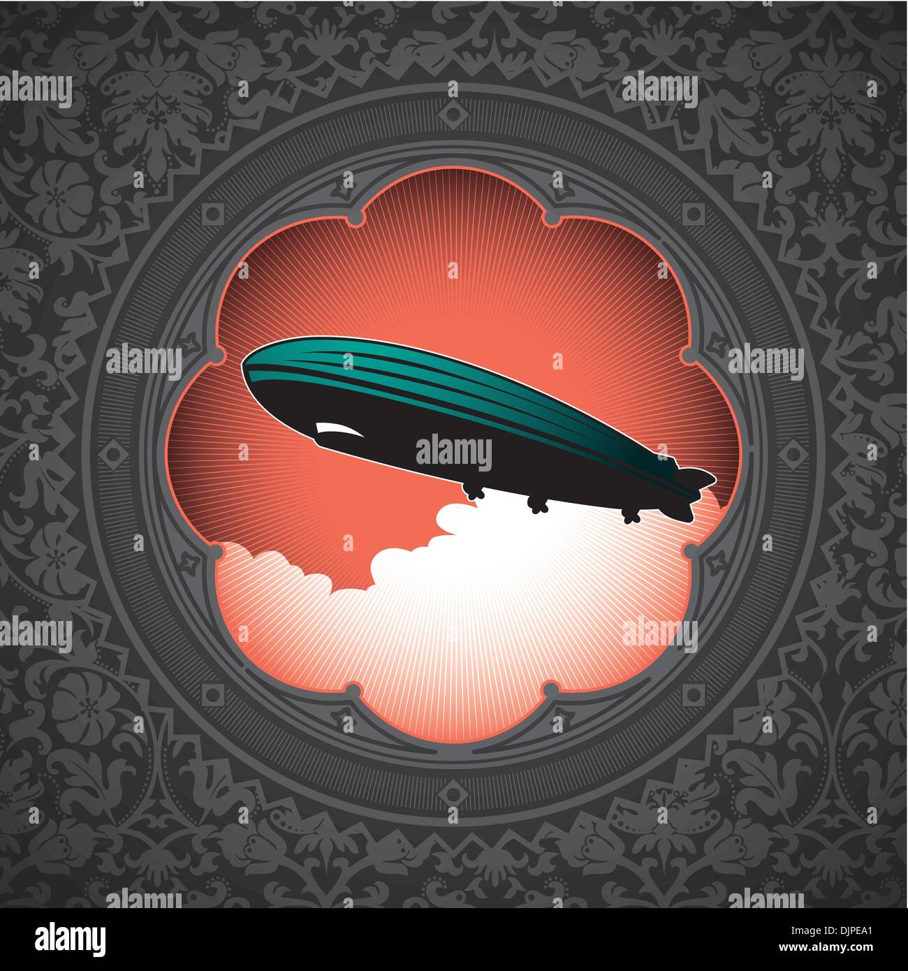 Vintage floral background with zeppelin Stock Vector