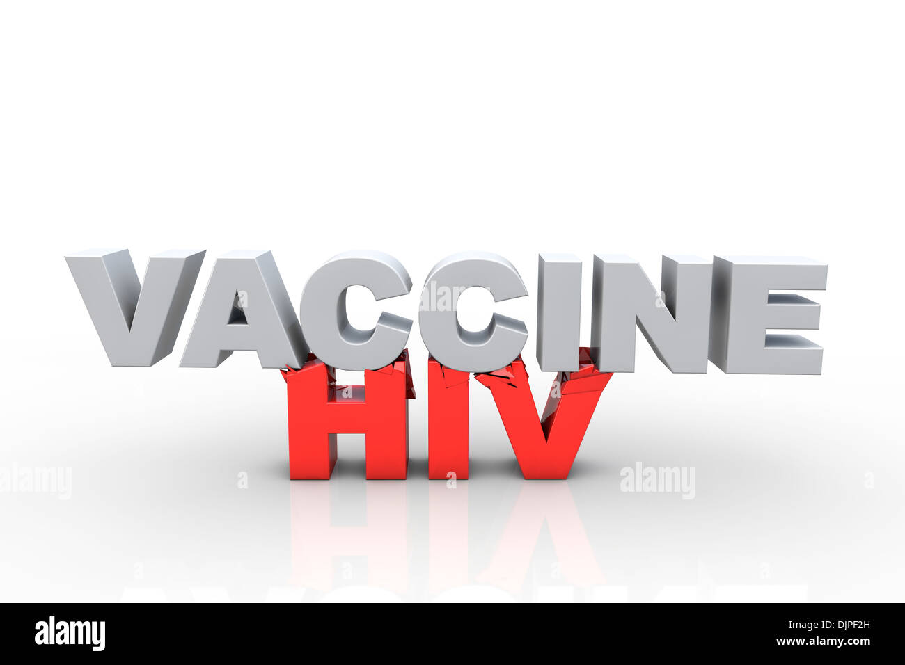 3d vaccine text breaking HIV text, over white background - Fight HIV concept Stock Photo