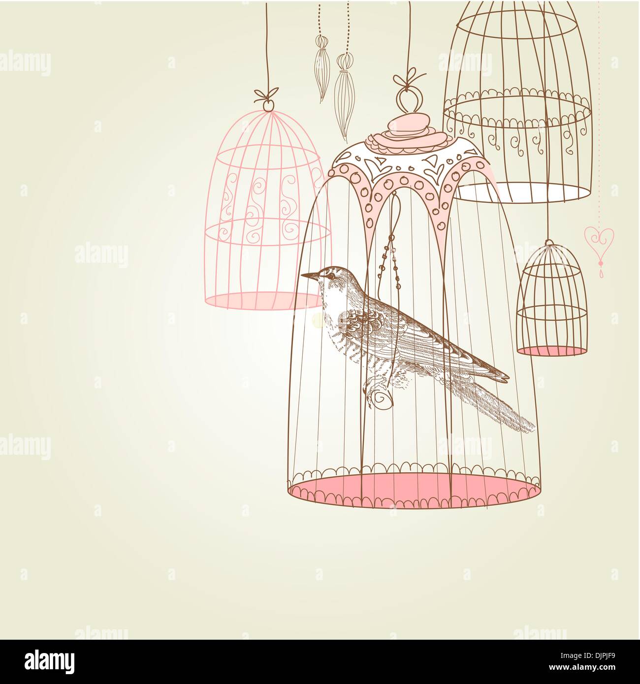 vintage card with a bird in the cage Stock Vector