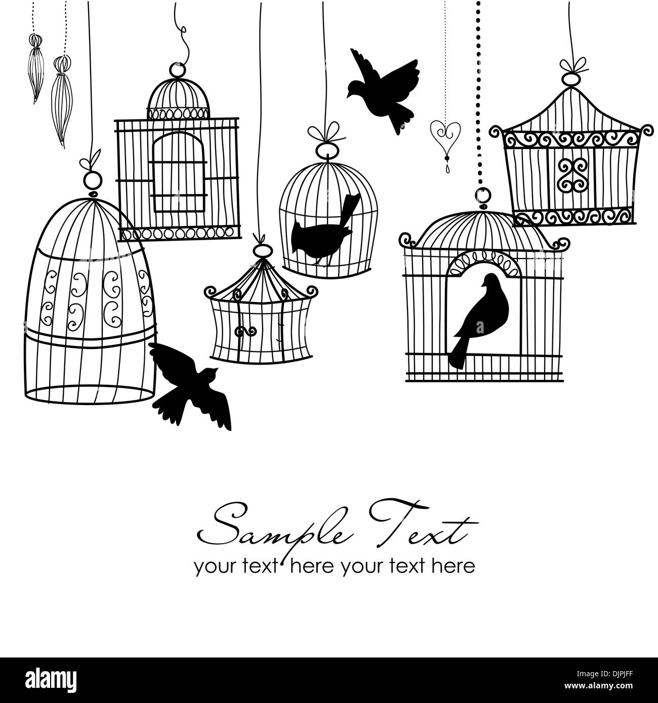 Vintage bird cages. Birds out of their cages concept vector Stock ...