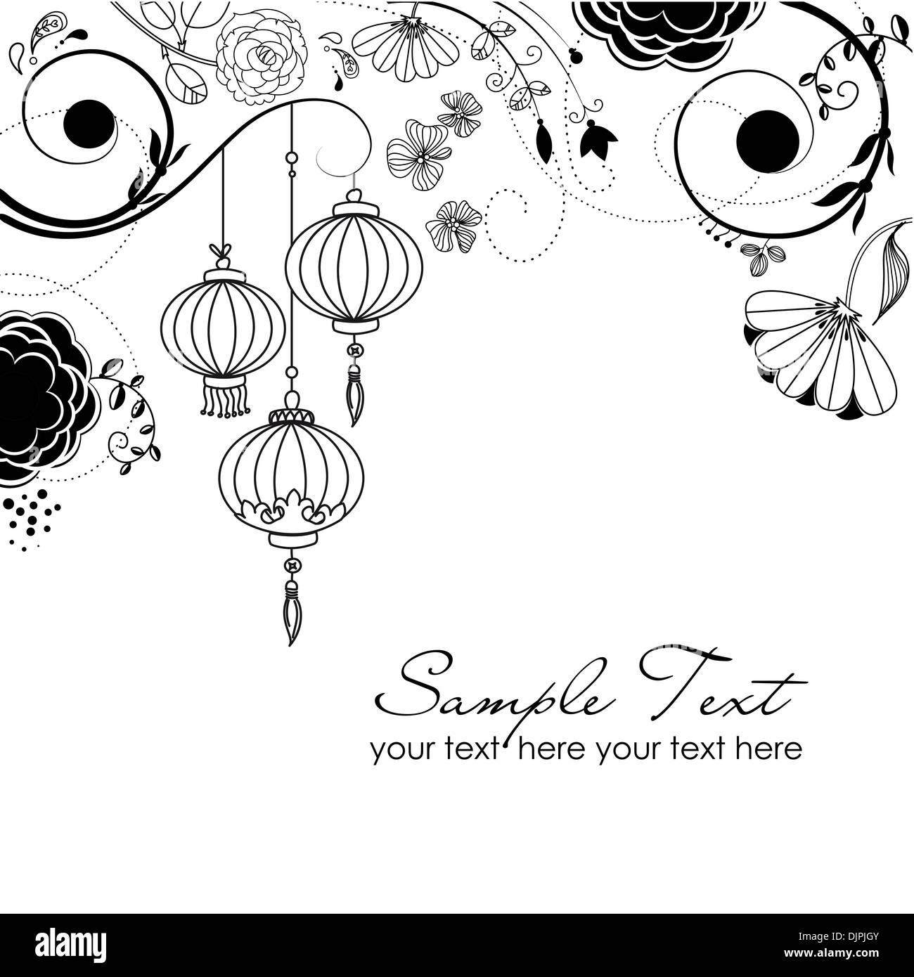 Stylish floral background  with chinese lanterns Stock Vector