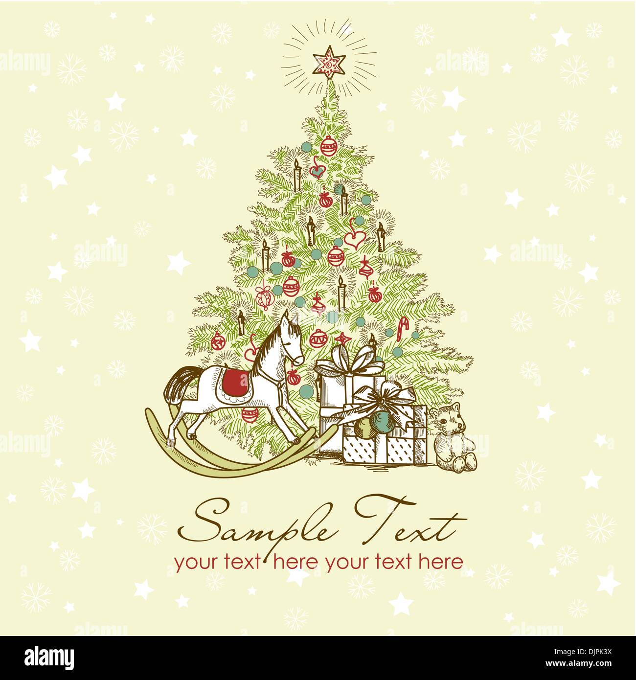 Vintage Christmas Card . Beautiful Christmas tree illustration Stock ...