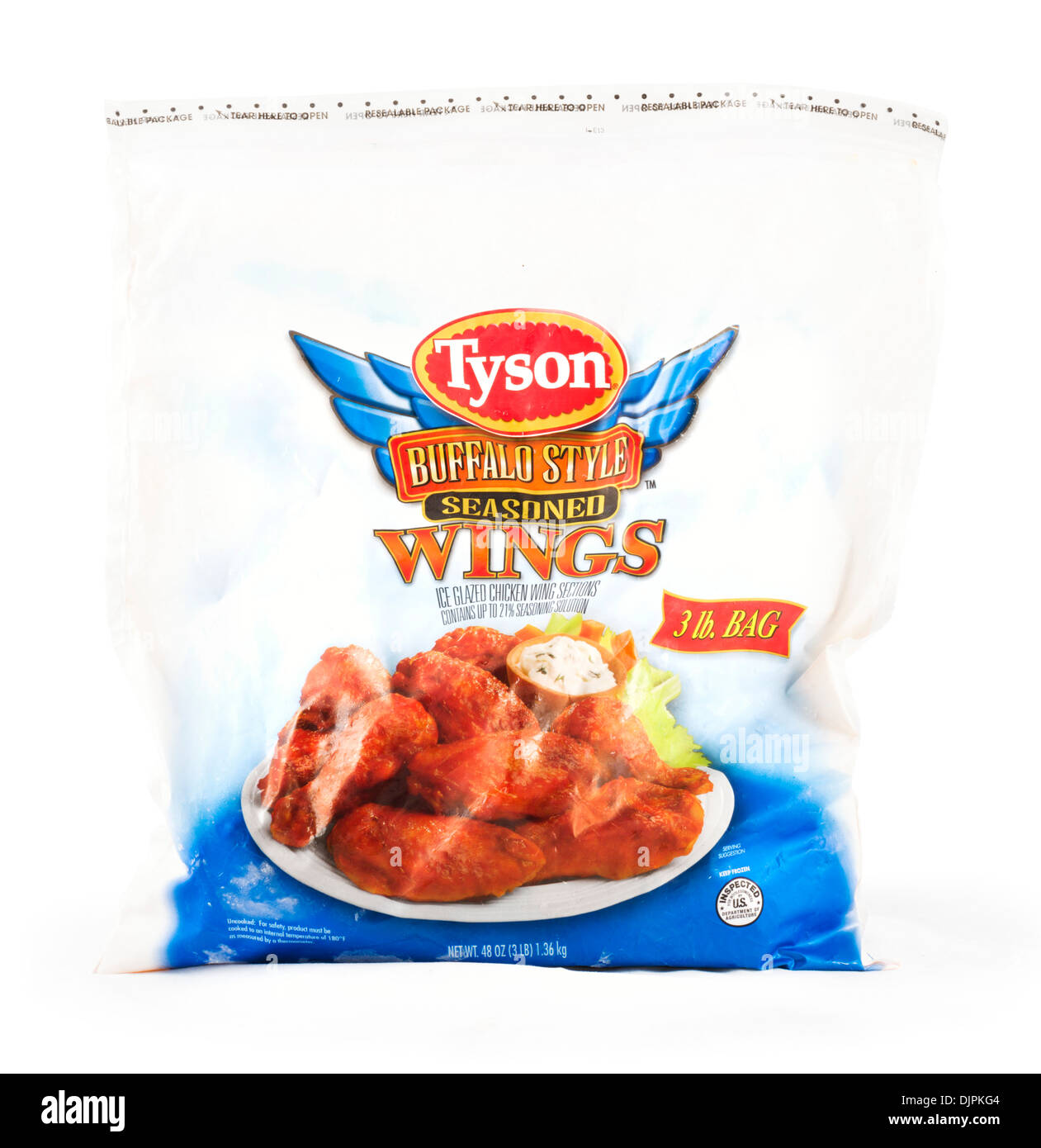 Bag of Tyson frozen Buffalo Style Chicken Wings, USA Stock Photo