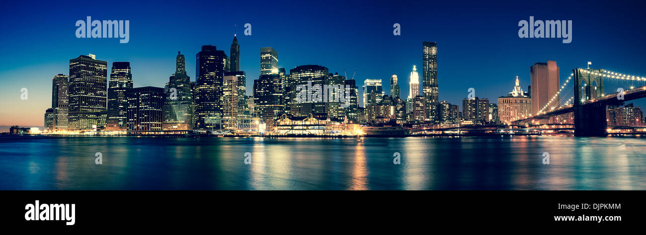 New York - Panoramic view of Manhattan Skyline by night Stock Photo - Alamy