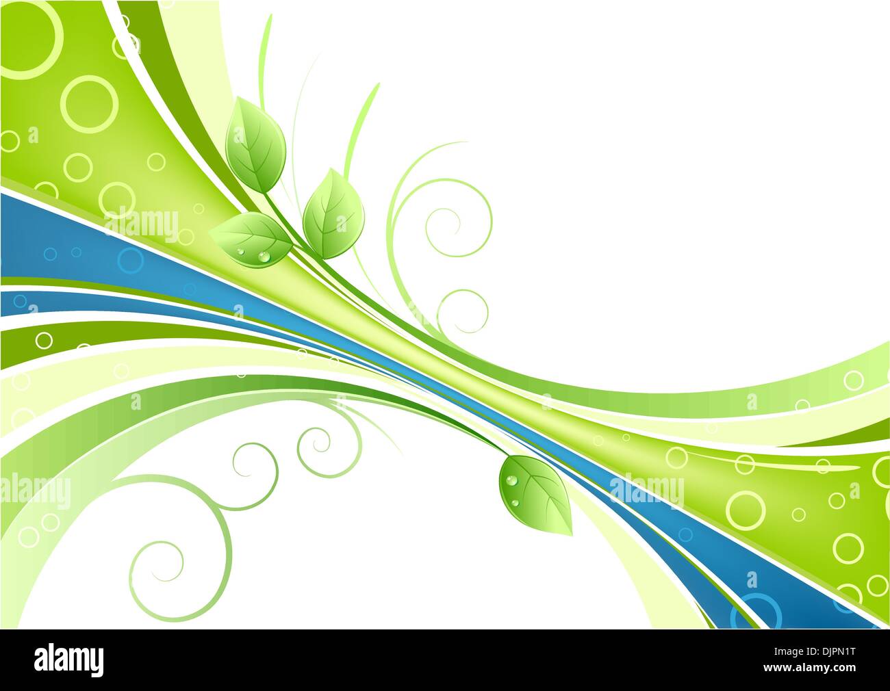 Vector illustration of green abstract background with leaves and water ...