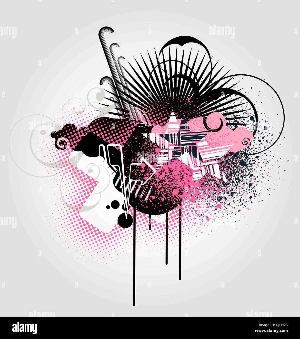 Vector illustration of urban background with grunge stained Design ...