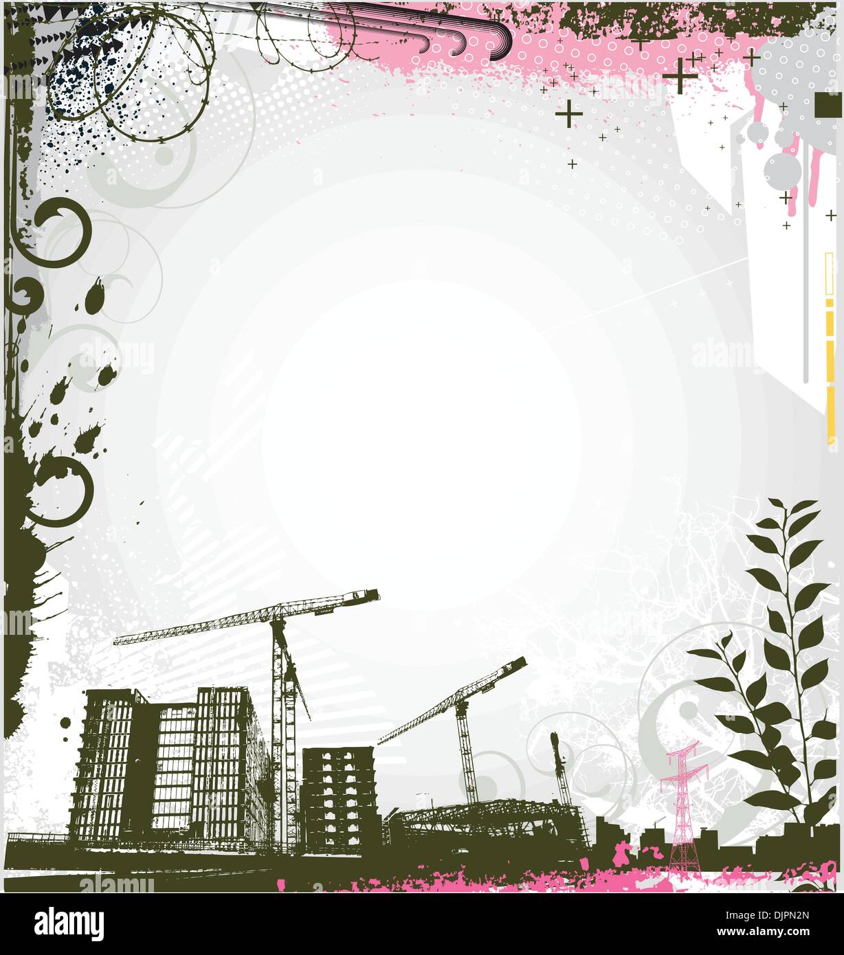 Vector illustration of style background with grunge stained urban and ...