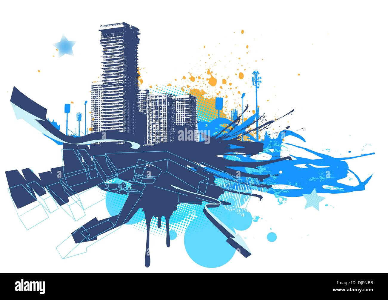Vector illustration of urban background with grunge stained Design elements Stock Vector