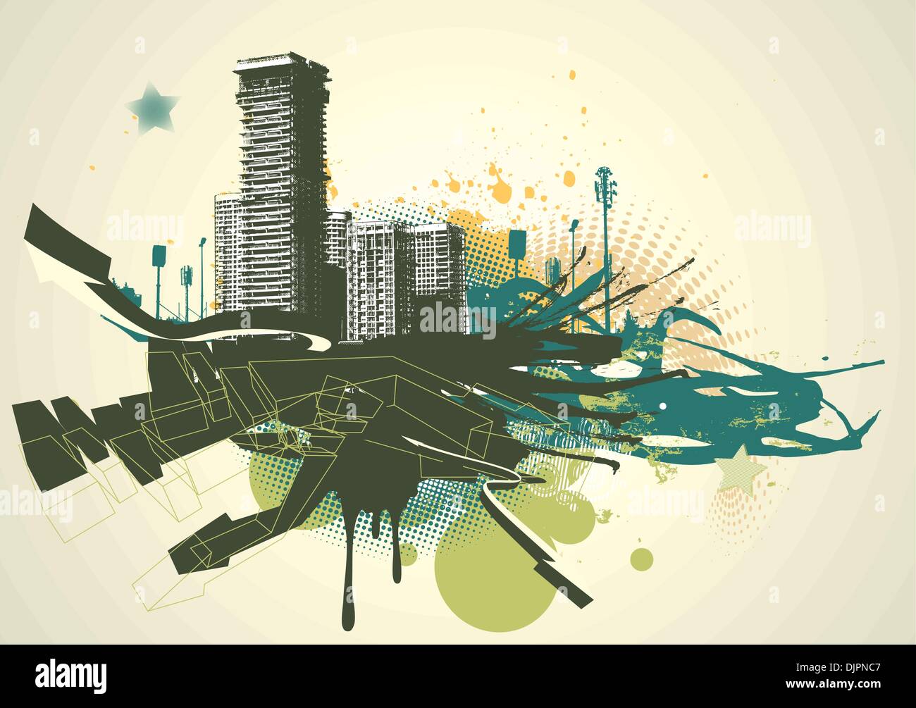 Vector illustration of urban background with grunge stained Design ...