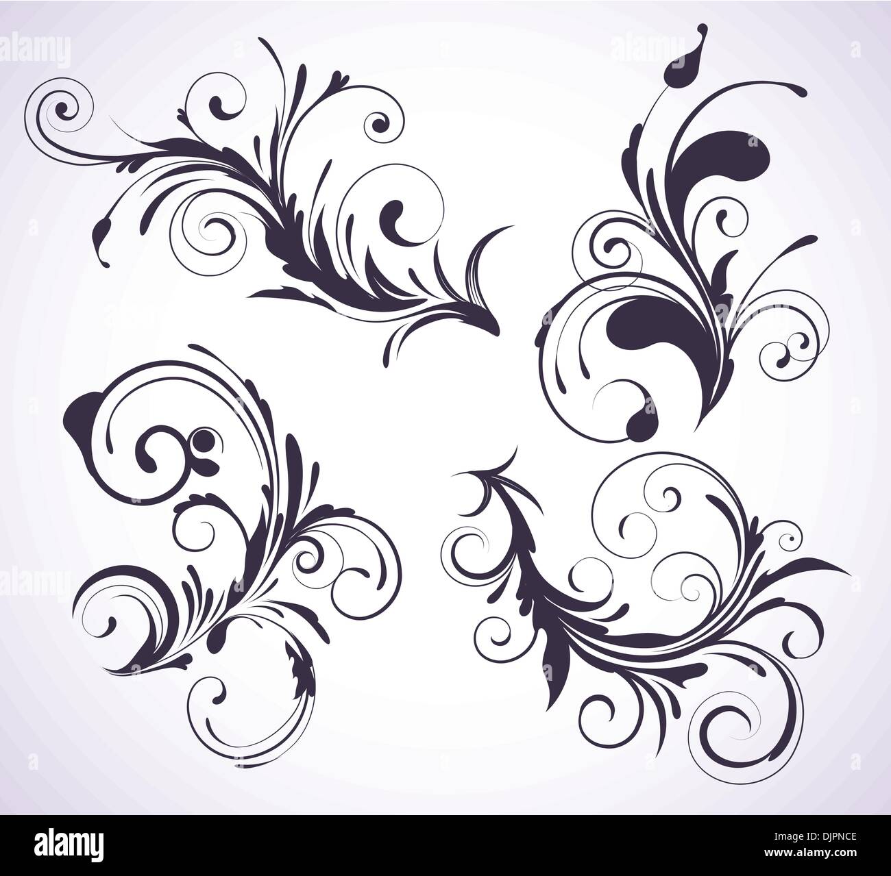 Vector illustration set of four swirling flourishes decorative floral ...