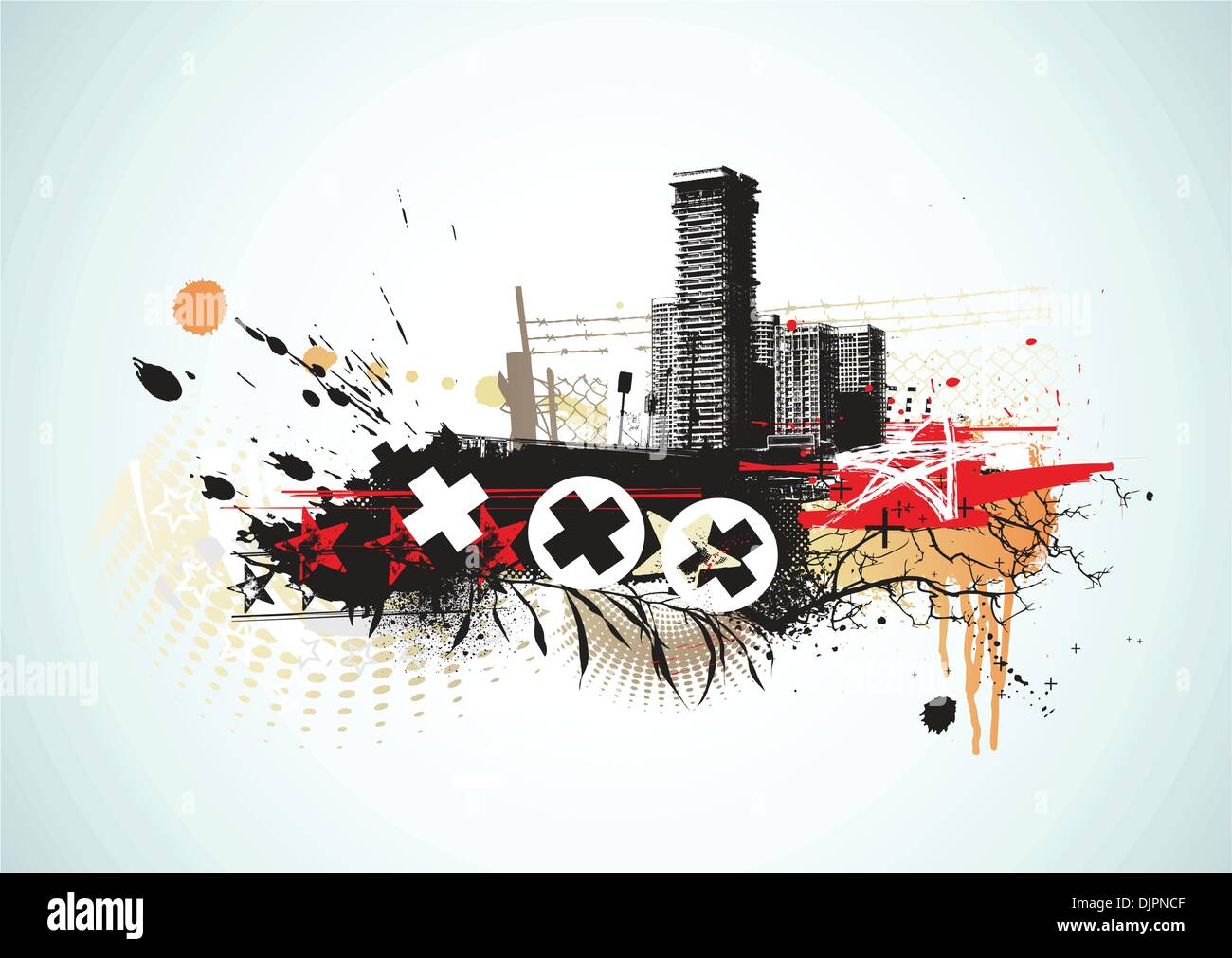 Vector illustration of urban background with grunge stained Design ...