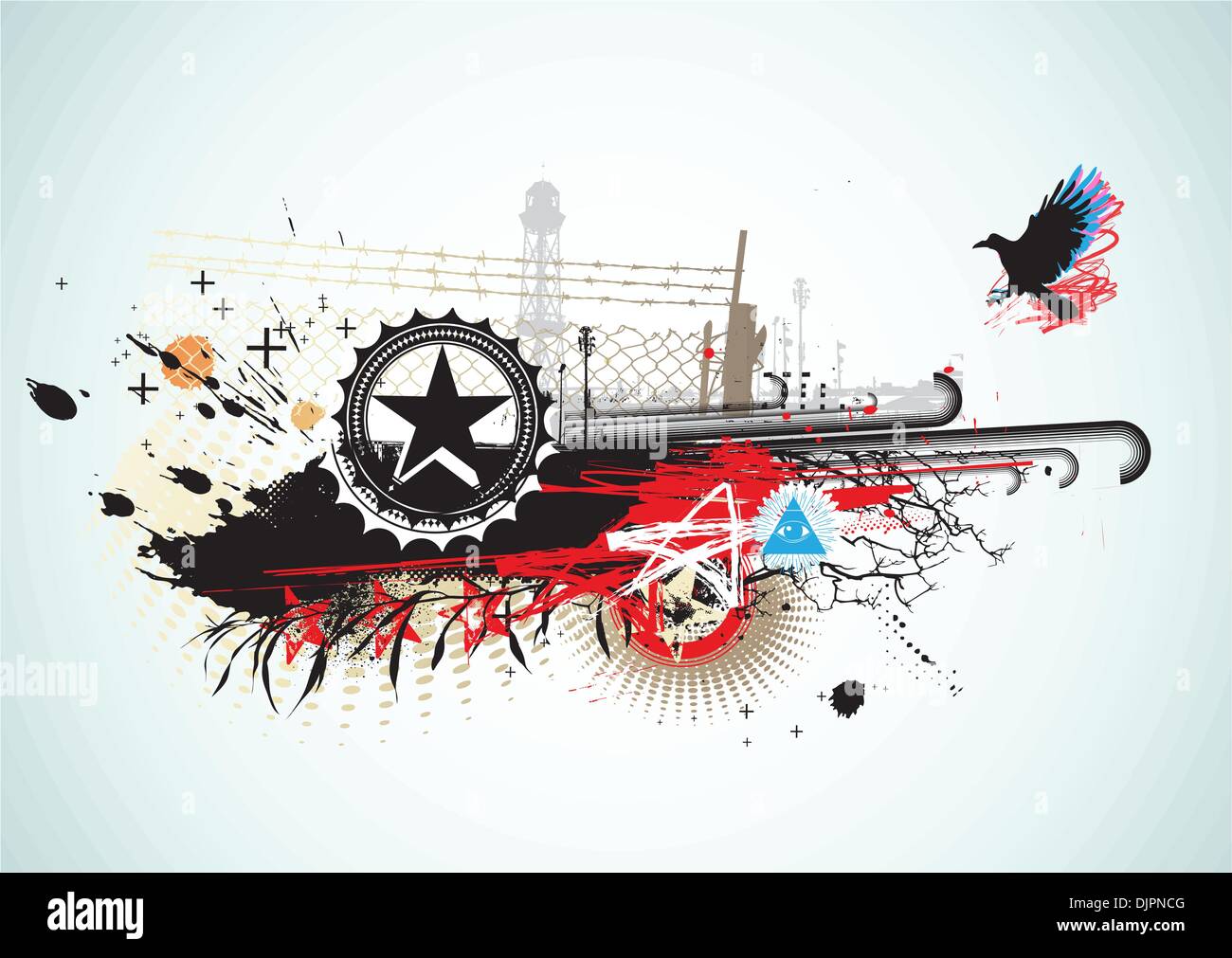 Vector illustration of urban background with grunge stained Design ...
