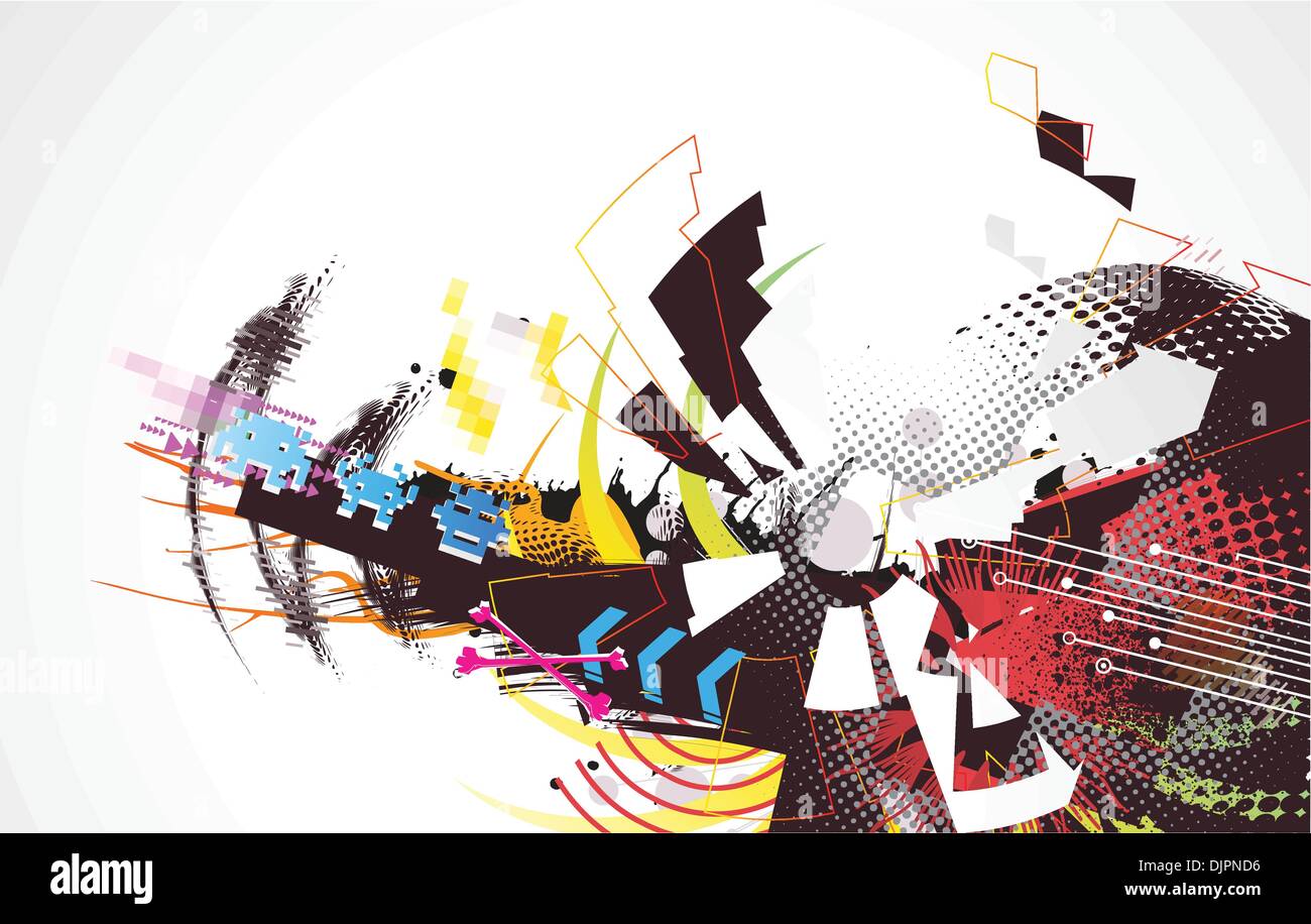 Vector illustration of abstract urban background with colorful grunge ...