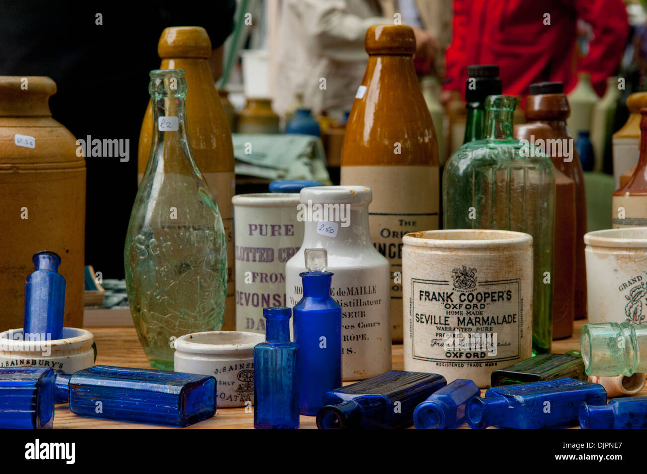 Old traditional English earthenware bottles Stock Photo