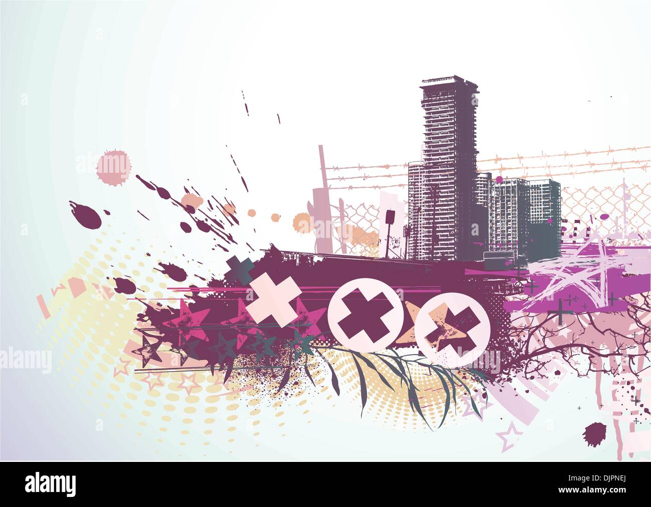 Vector illustration of urban background with grunge stained Design ...