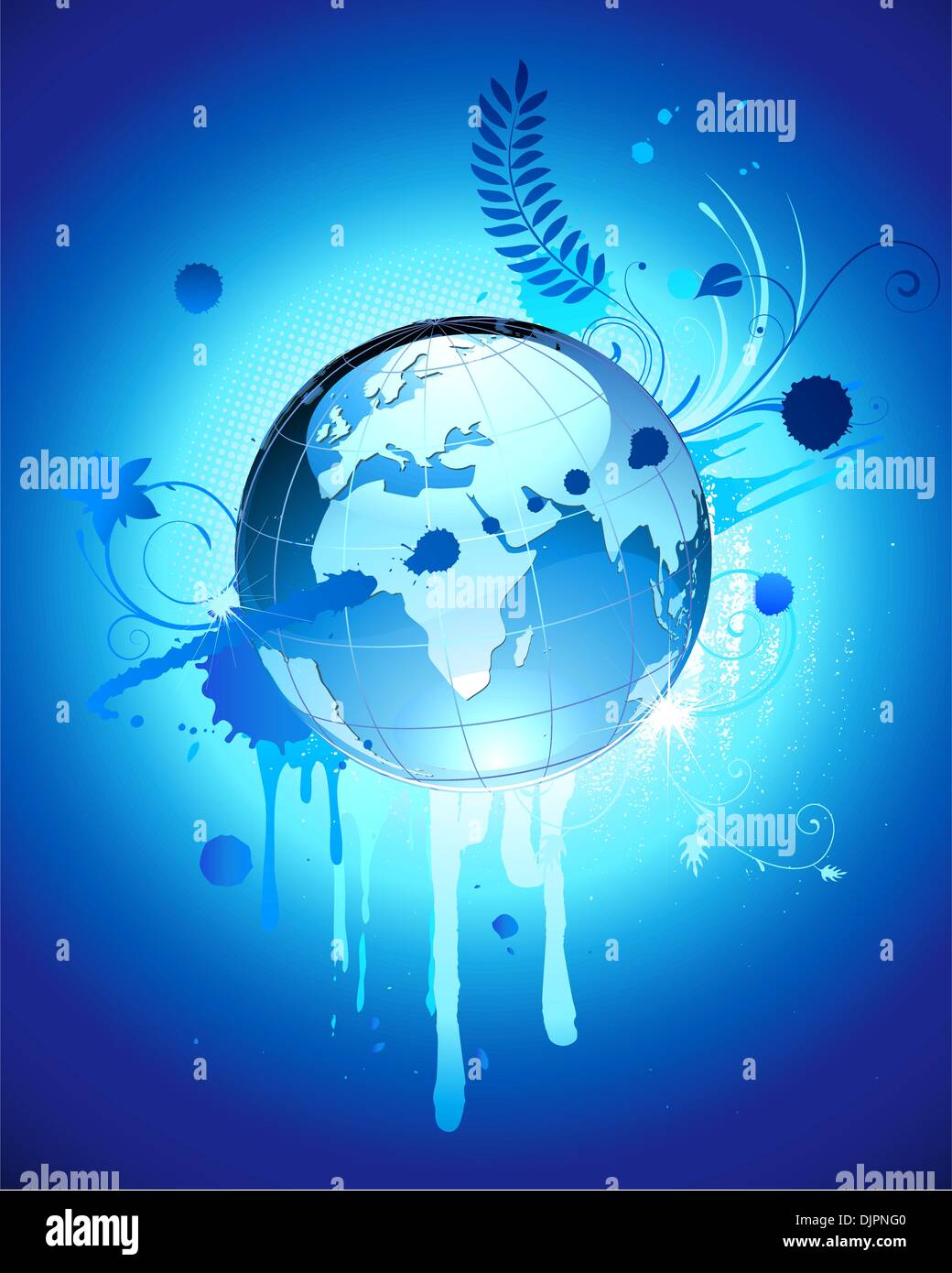 Vector illustration of abstract blue Background with Glossy Earth Globe ...