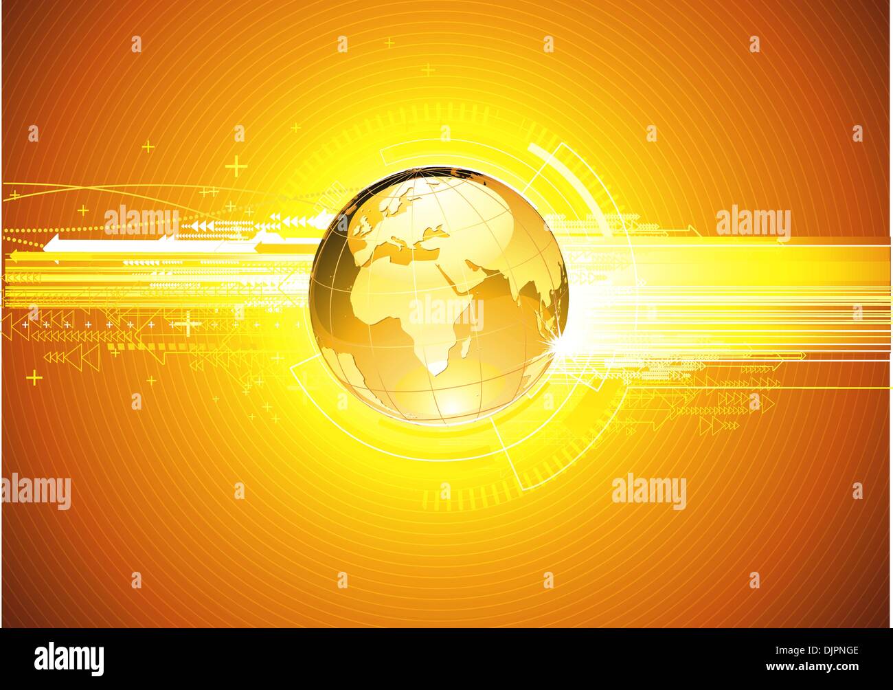 Vector illustration of abstract hi-tech Background with Glossy Earth Globe Stock Vector