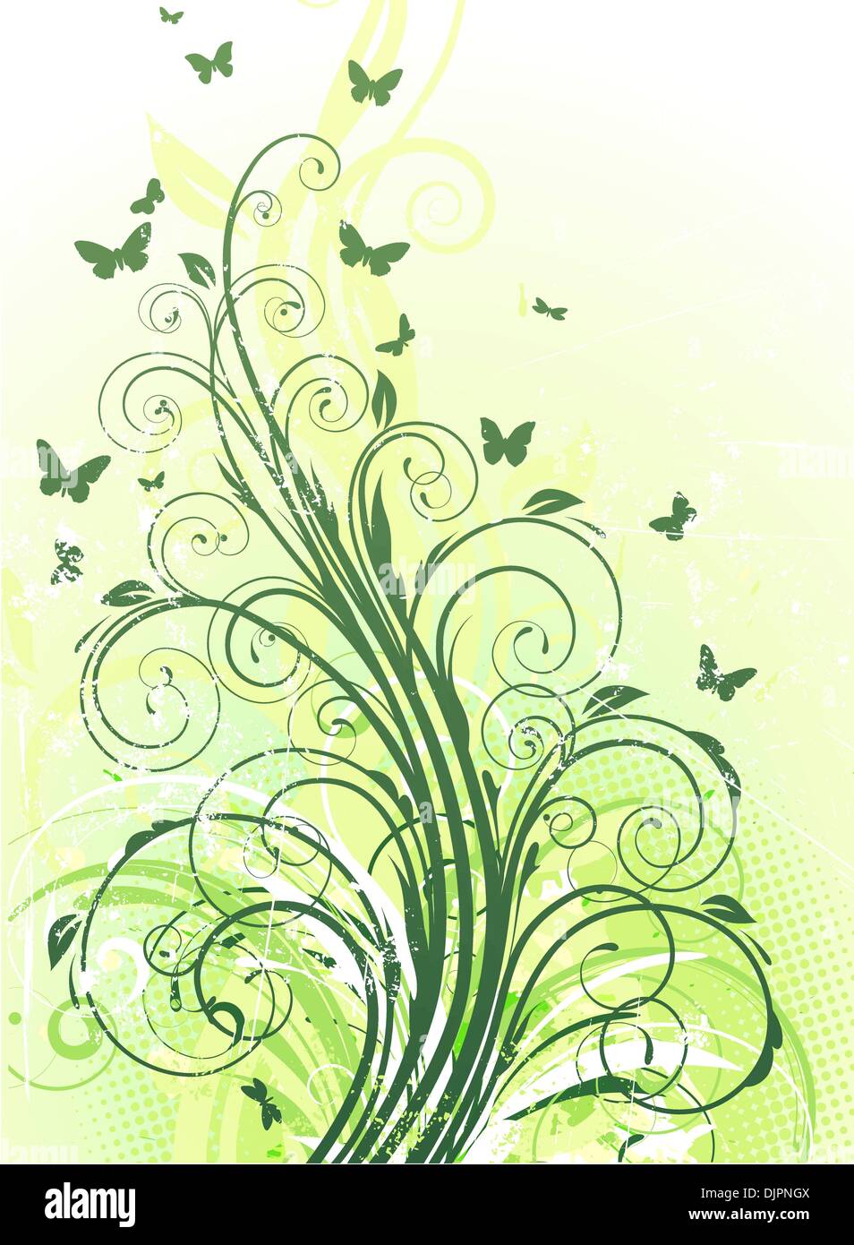 Vector illustration of grunge swirling flourishes decorative green ...