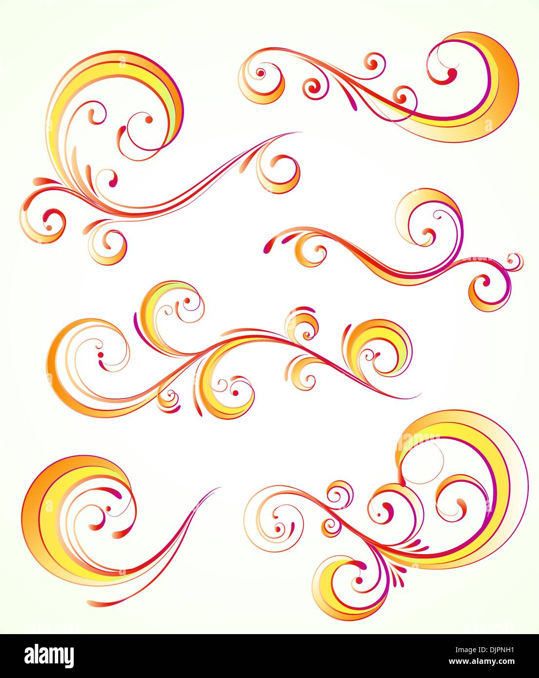 Vector illustration set of orange swirling flourishes decorative floral ...
