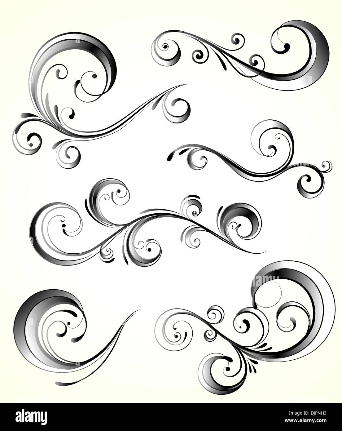 Vector illustration set of swirling flourishes decorative floral ...