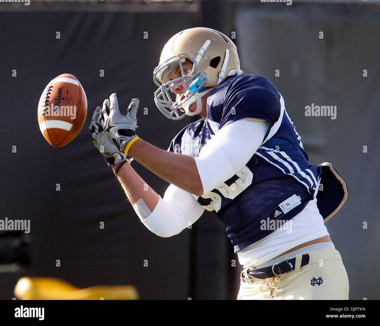 Apr 17, 2010 - South Bend, Indiana, U.S. - Notre Dame tight end JAKE GOLIC drops a pass during practice Saturday in South Bend, Indiana. (Credit Image: © Jim Rider/ZUMA Press) Stock Photo