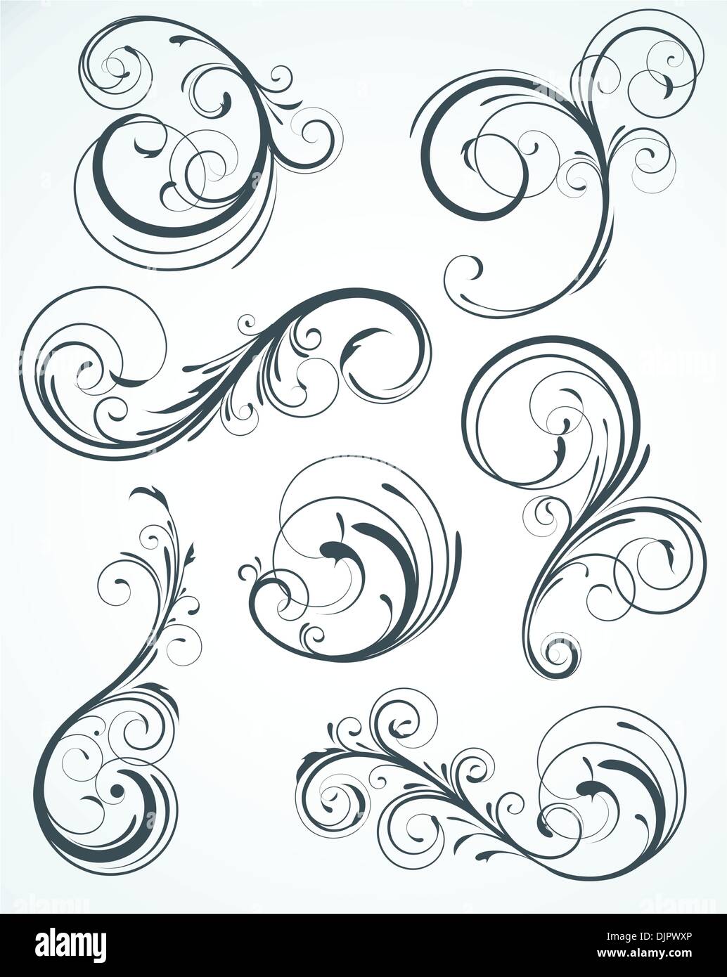 Vector illustration set of swirling flourishes decorative floral ...