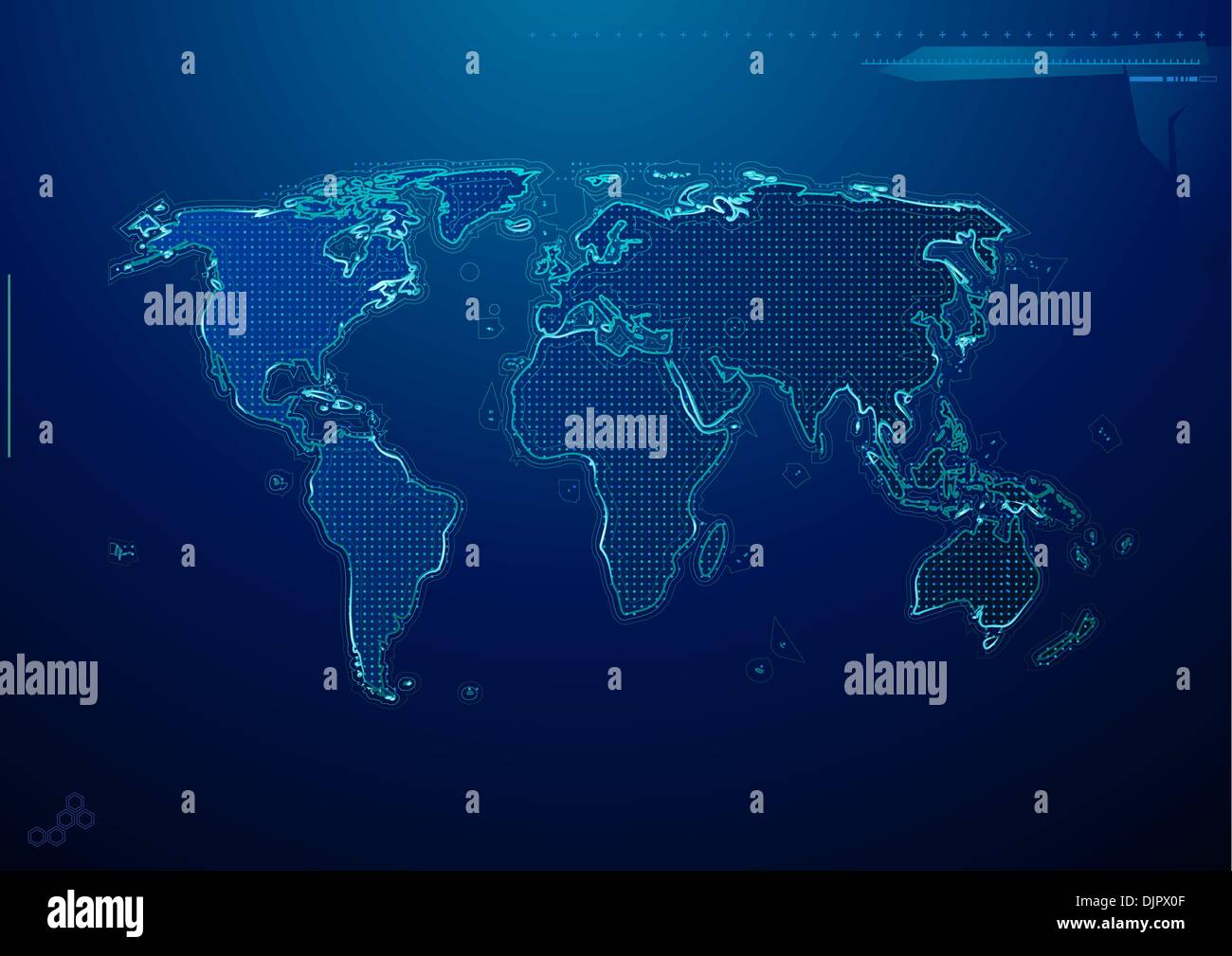 Vector illustration of blue abstract hi-tech Background with world map ...