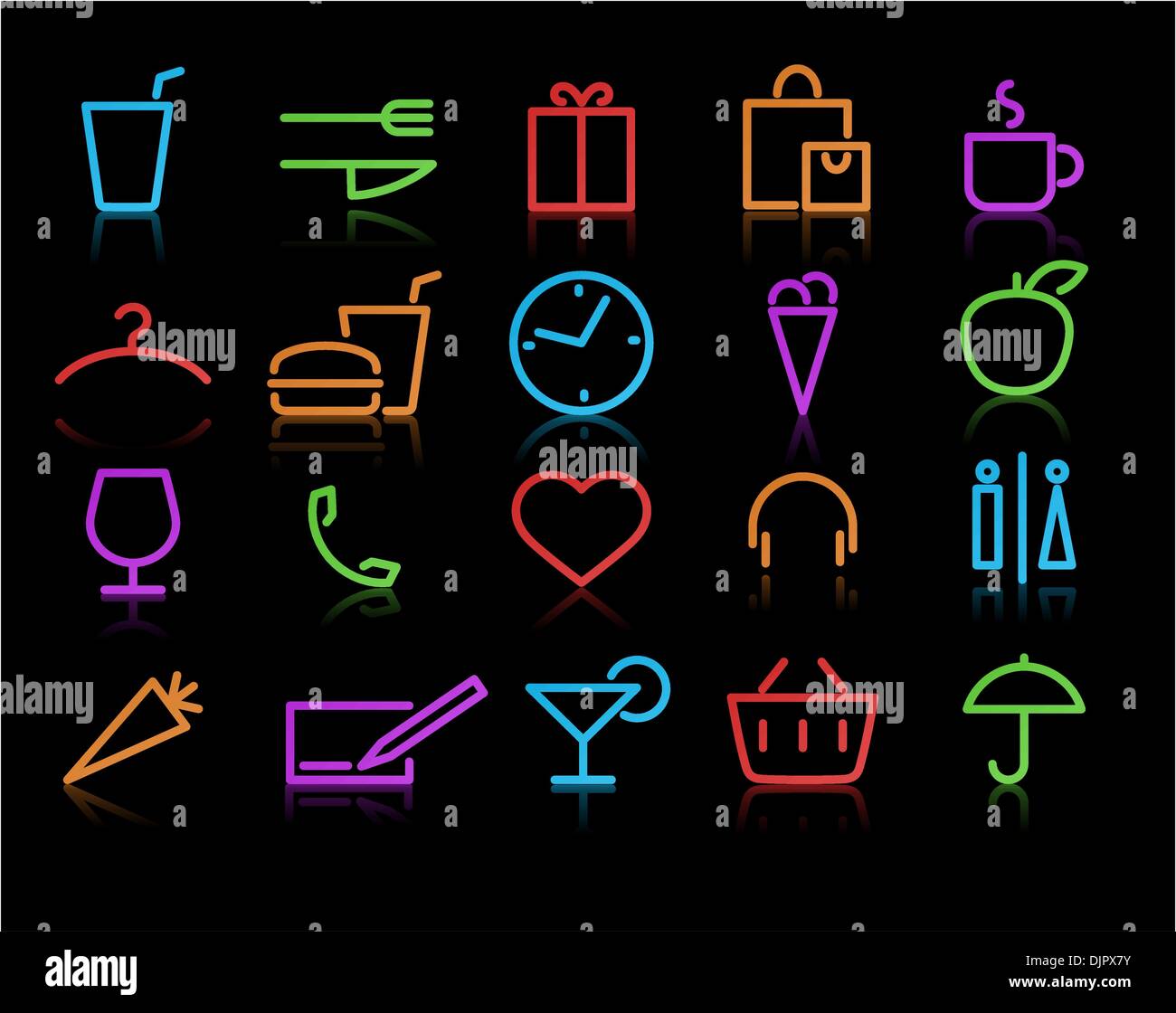 Vector illustration of color neon original style life Icon Set Stock ...