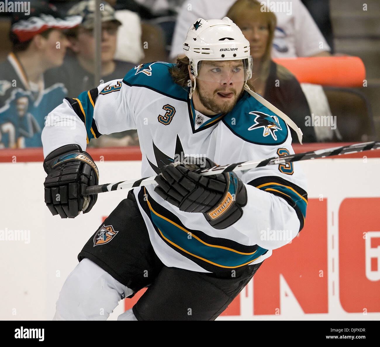 Apr 24, 2010 - Denver, Colorado, USA - DOUGLAS MURRAY of the San Jose Sharks  during warm-ups for game 6 of the NHL Western Conference Quarterfinals at  the Pepsi Center. (Credit Image: ©