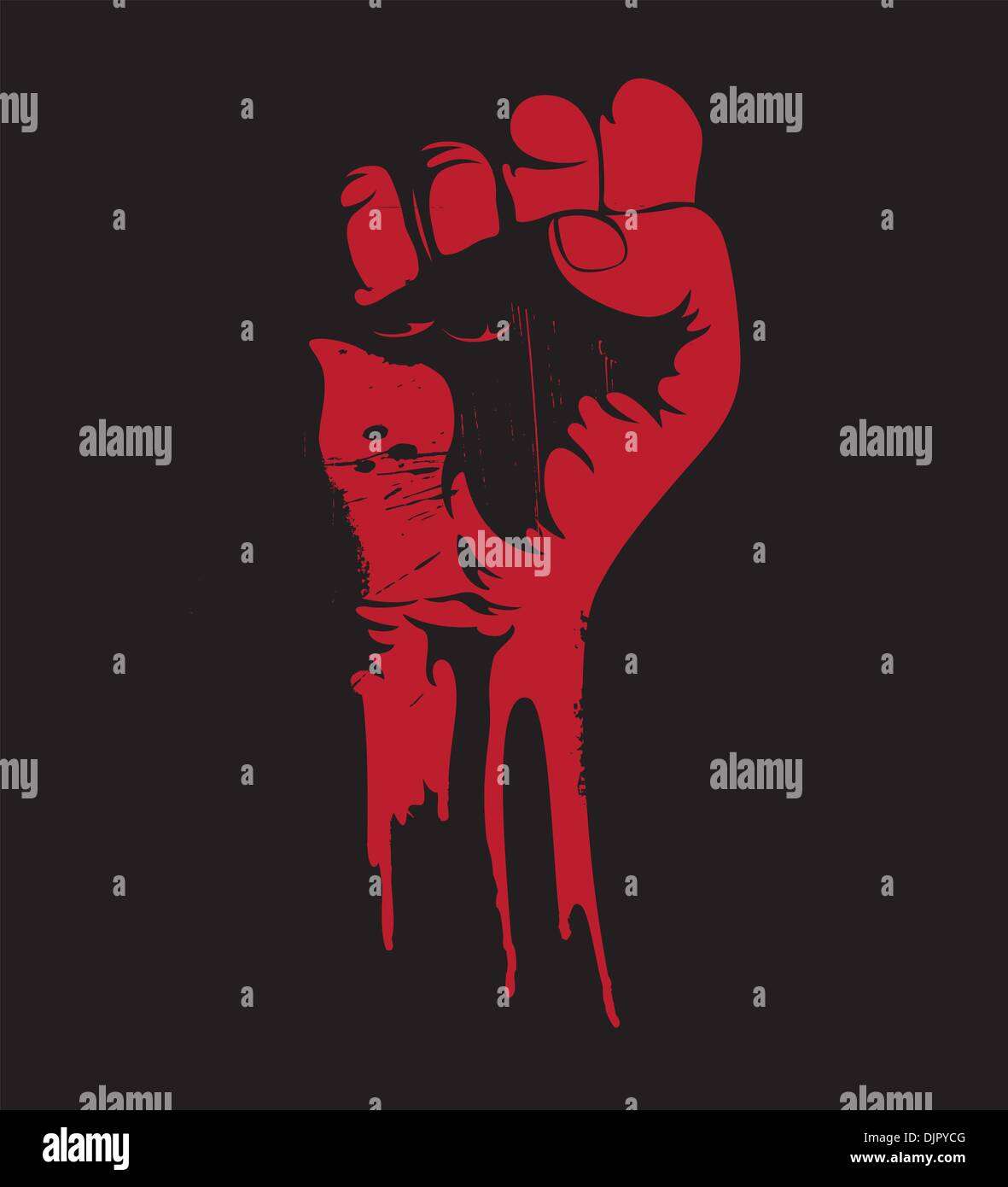 Vector illustration of a blooding clenched fist held high in protest ...