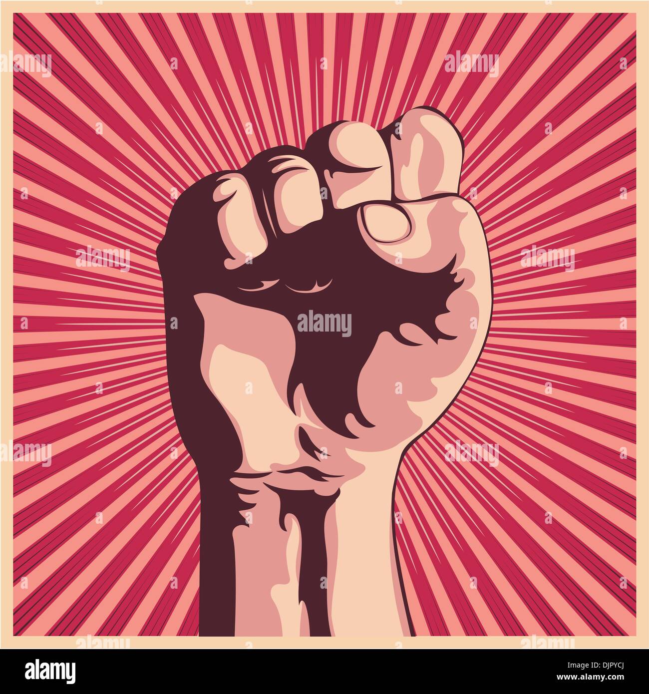 Vector illustration in retro style of a clenched fist held high in ...