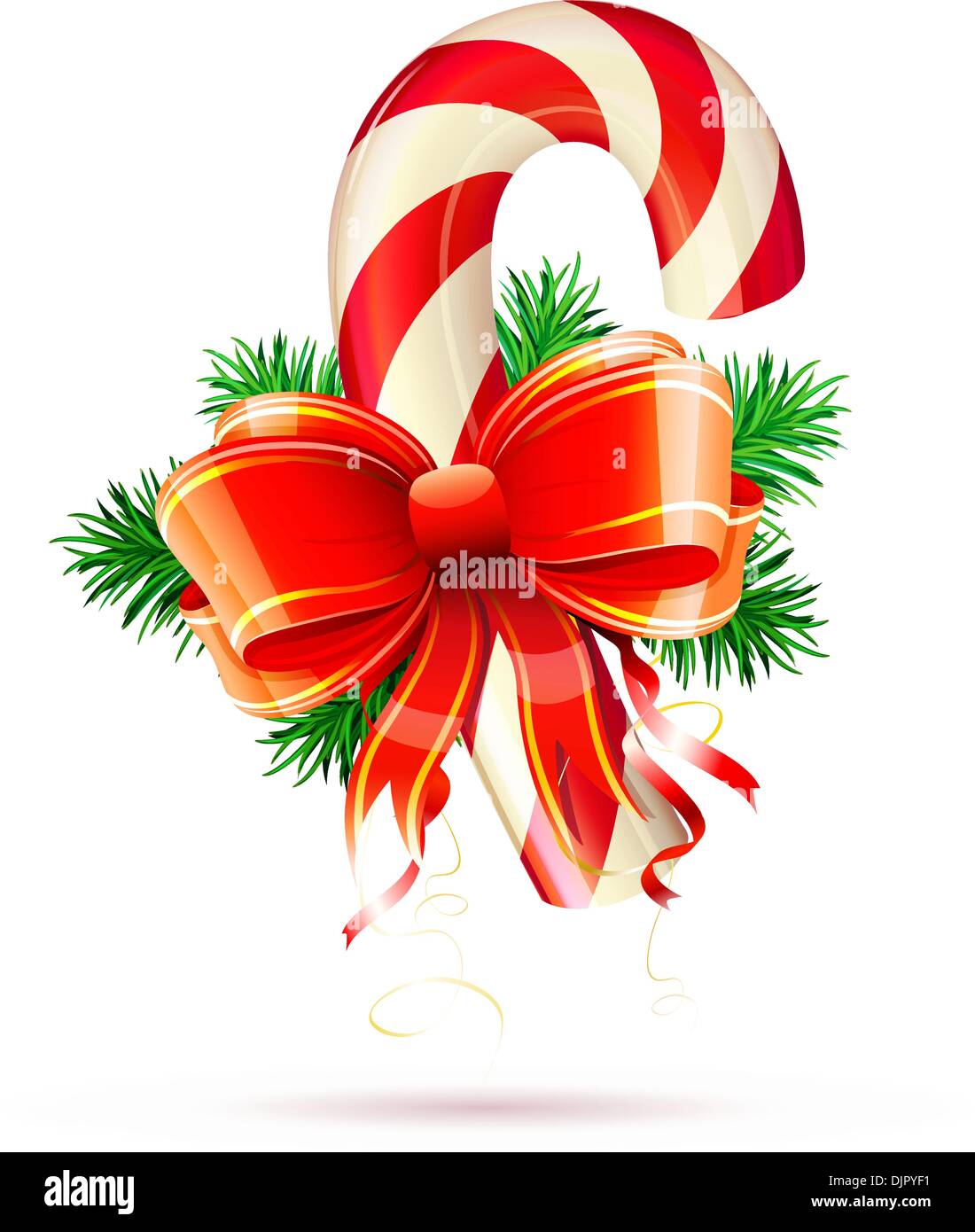 Vector illustration of shiny red Christmas candy cane with bow and ...