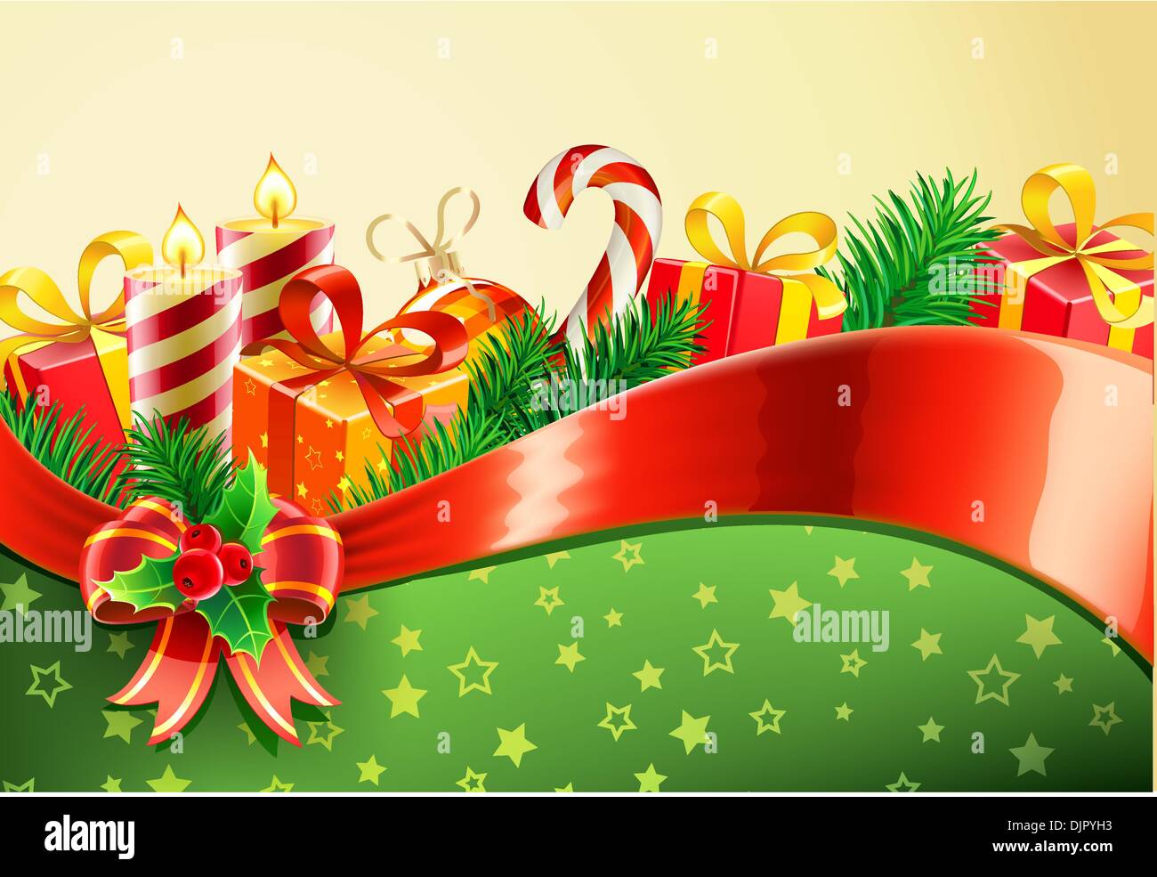 Vector illustration of Christmas decorative background with red bow ...