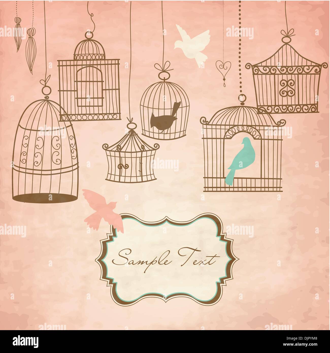 Vintage bird cages. Birds out of their cages concept vector Stock