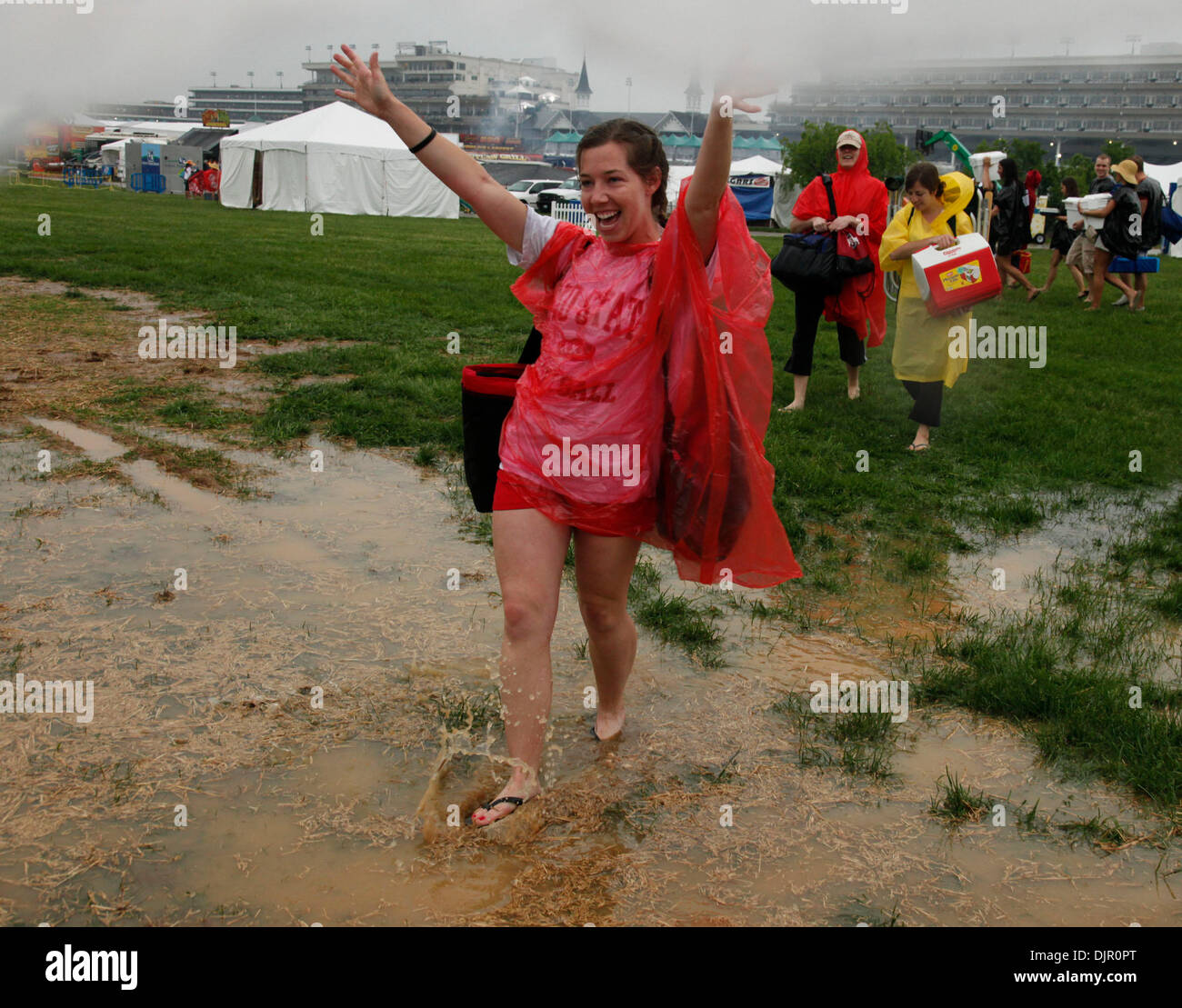 May 01, 2010 - Louisville, Kentucky, U.S. - Erin Skelton, Columbus, Ohio, celebrated her 26th birthday by wading into the infield at the 136th running of the Kentucky Derby at Churchill Downs Saturday May 1, 2010. Photo by David Stephenson (Credit Image: © Lexington Herald-Leader/ZUMApress.com) Stock Photo
