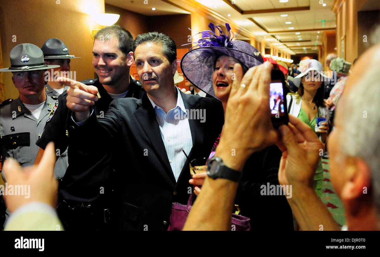 May 01, 2010 - Louisville, Kentucky, U.S. - UK basketball Coach John Calipari was swamped with photo requests as he walked between suites on Millionaire's Row at Churchill Downs on Saturday. Photo by Tom Eblen | Staff (Credit Image: © Lexington Herald-Leader/ZUMApress.com) Stock Photo