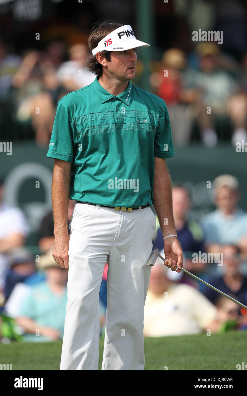 May 02, 2010 - Charlotte, North Carolina, U.S. - BUBBA WATSON shows his dislike for his putt attempt on 18 during the final round of the Quail Hollow Championship. The final round of the Quail Hollow Championship was played at the Quail Hollow Country Club in Charlotte, North Carolina and saw Rory McIlroy claim his first PGA win. (Credit Image: © Jim Dedmon/ZUMApress.com) Stock Photo