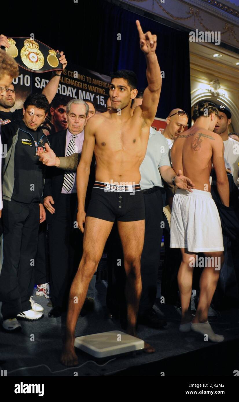 May 14, 2010 - Manhattan, New York, USA - AMIR KHAN is wieghed-in. WBA Super Lightweight Title challengers Amir Khan of Bolton, England (22-1 16 KO's) and Paulie Malignaggi of Brooklyn, New York (27-3 5 KO's) are weighed in prior to the fight at Essex House on Central Park South. The fight is scheduled for Saturday May 15 at Madison Square Garden.  (Credit Image: Â© Bryan Smith/ZUM Stock Photo