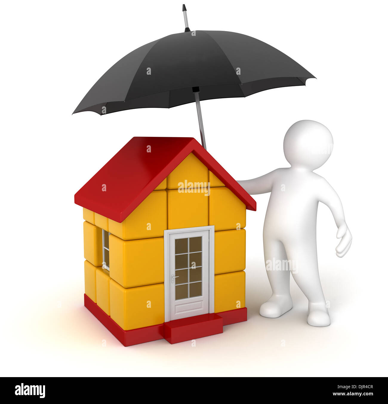 Man with Umbrella and House (clipping path included Stock Photo - Alamy